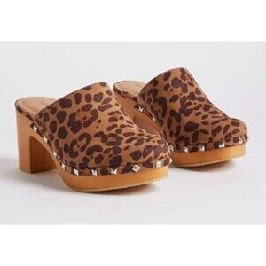 Torrid Clogs Leopard Suede Print Mules Wooden Heel Extra Wide NWT Size 9WW